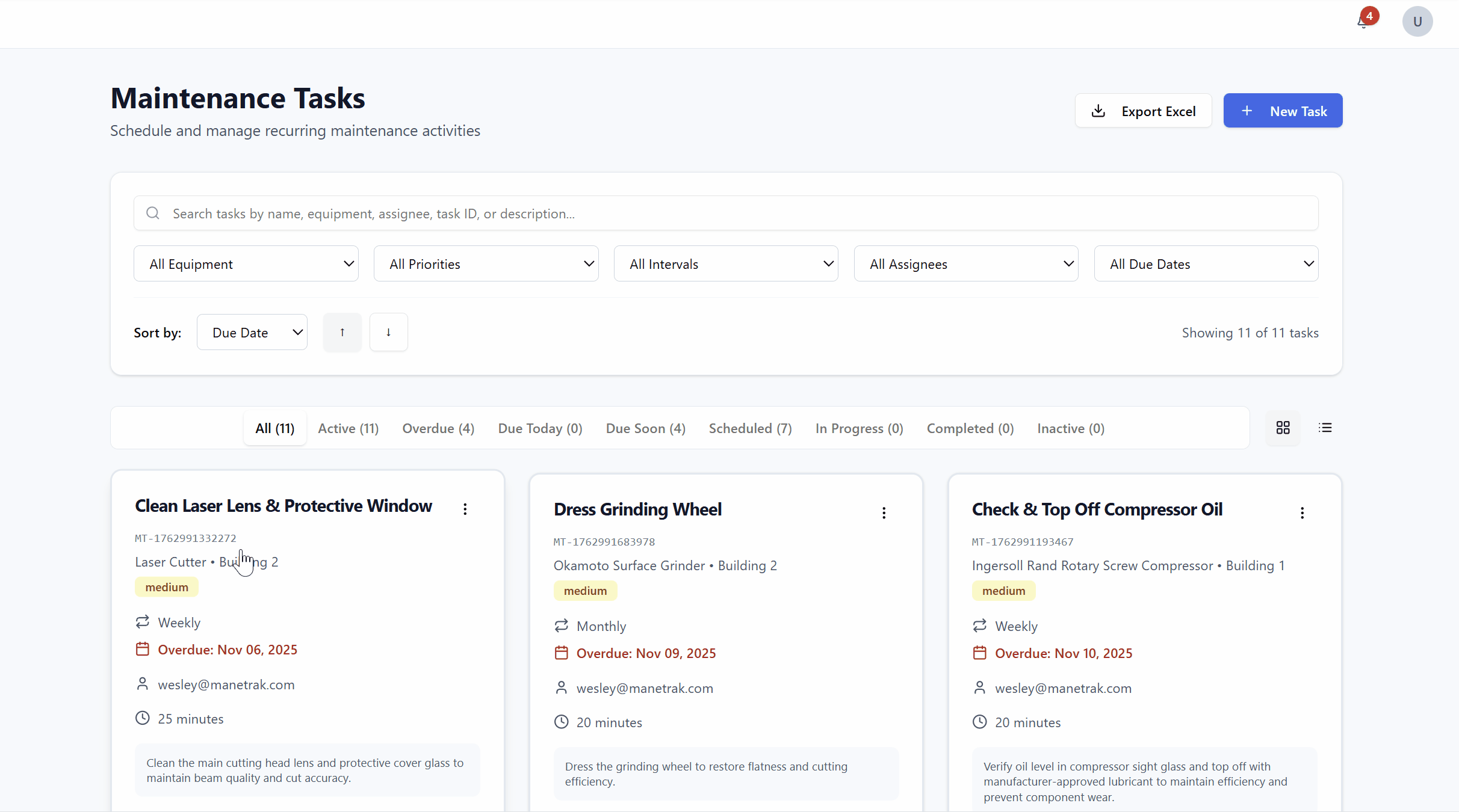 Creating maintenance task demo - Setting up recurring maintenance schedules